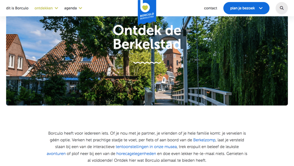 screenshot van de wervende pagina 'ontdek de Berkelstad'