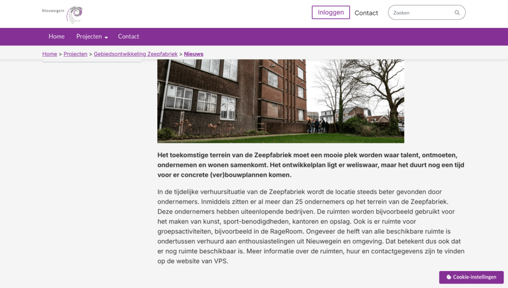nieuwsbericht op de website