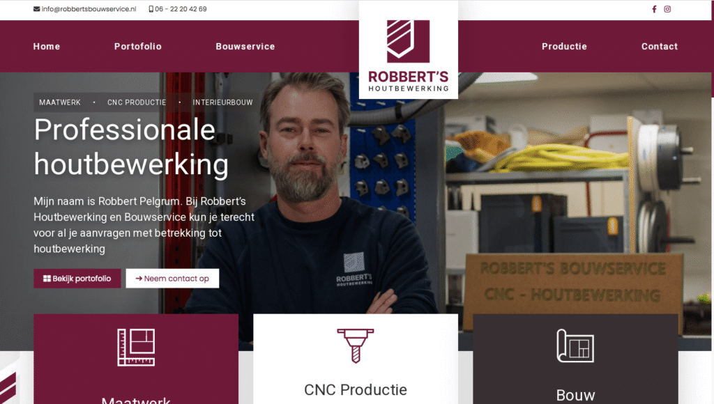 screenshot van de homepagina van de website