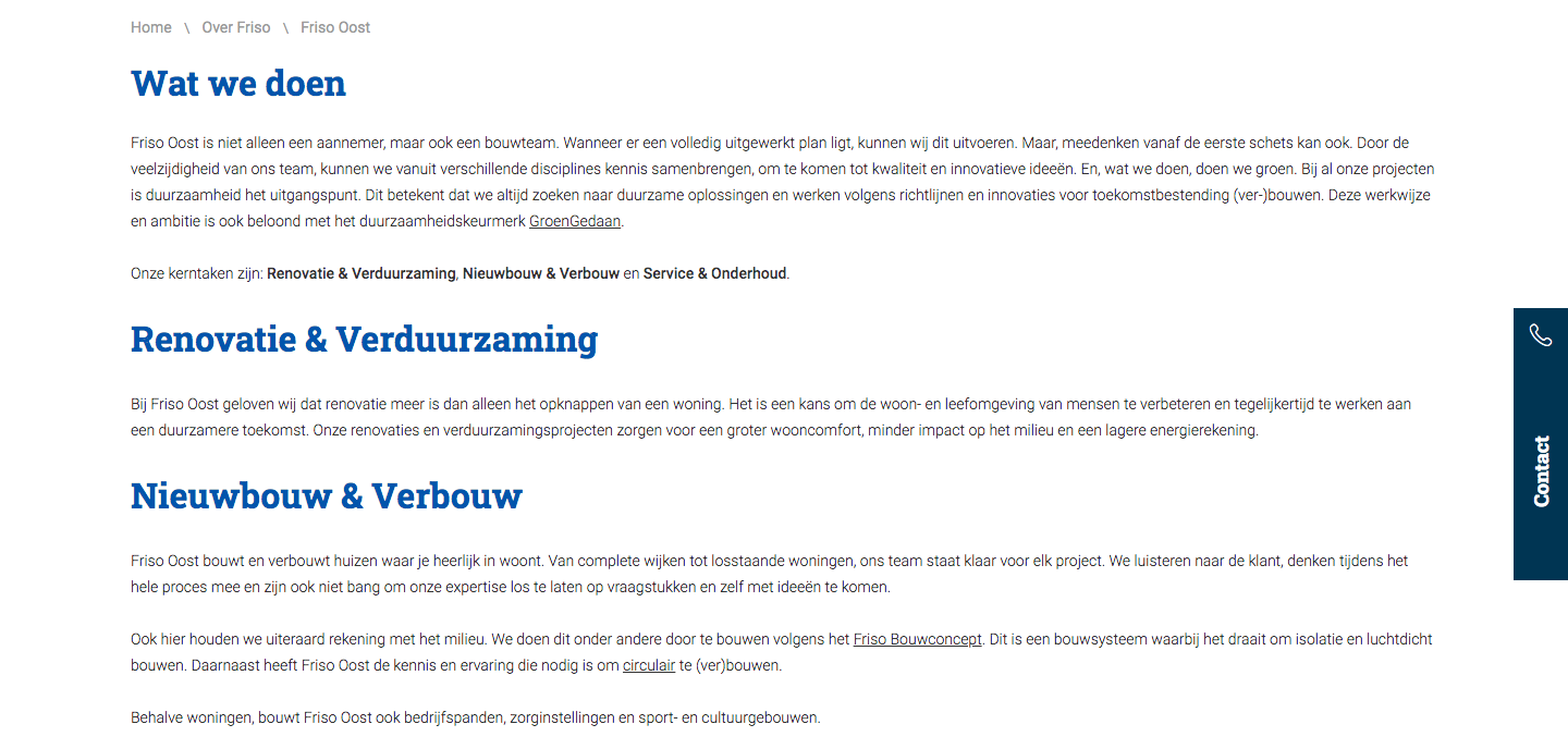 Webteksten Aannemingsmaatschappij Friso Oost