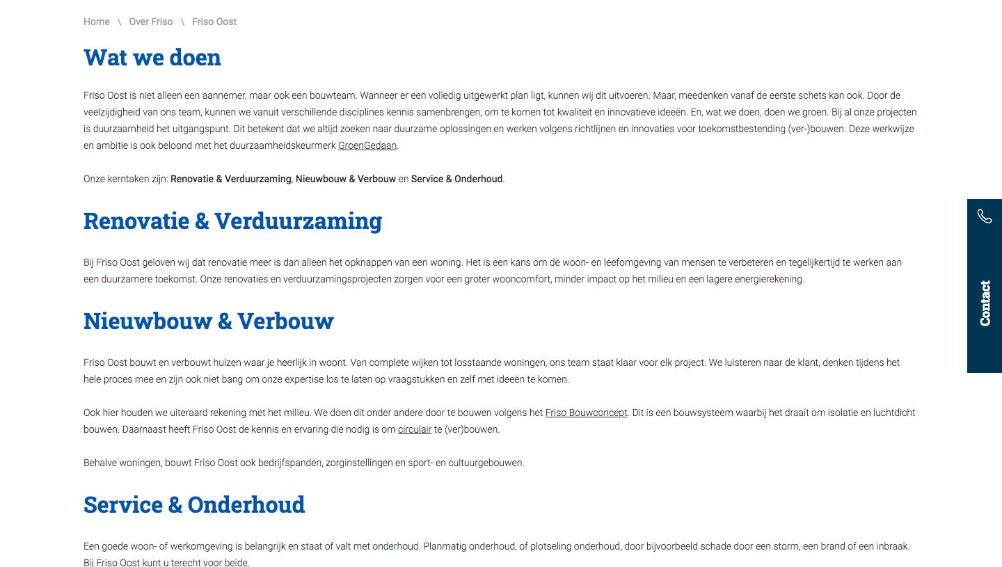 Webteksten Aannemingsmaatschappij Friso Oost