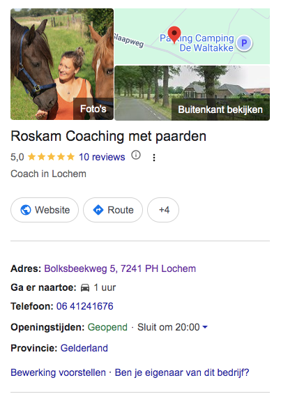 screenshot van bedrijfsprofiel van roskam coaching