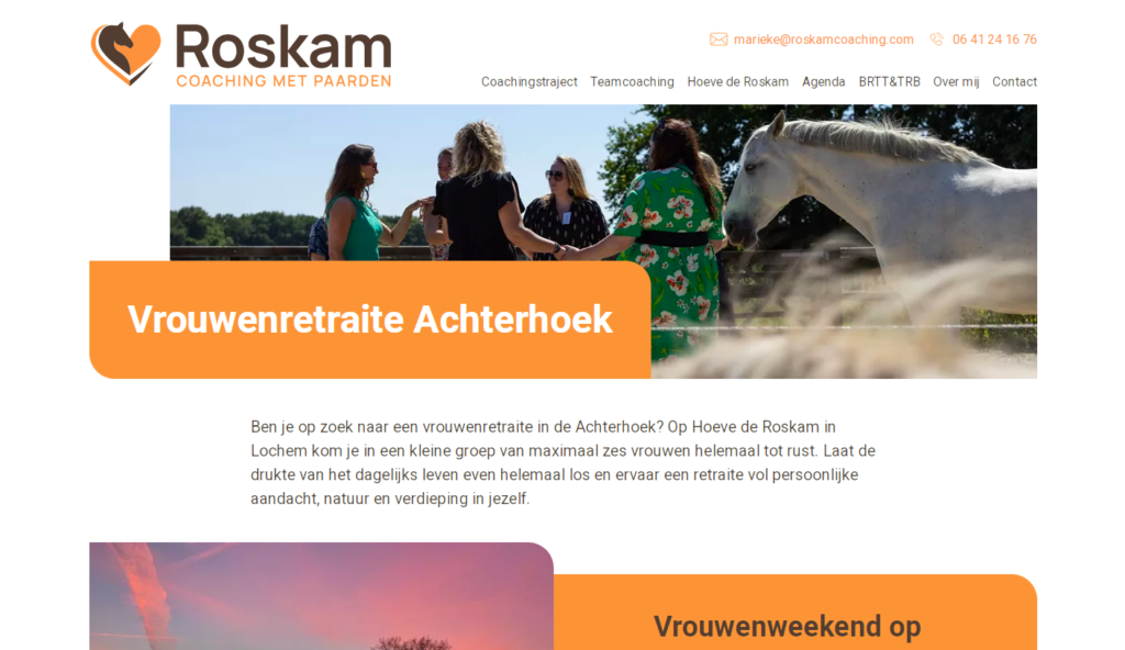 landingspagina over vrouwenretraite bij roskam